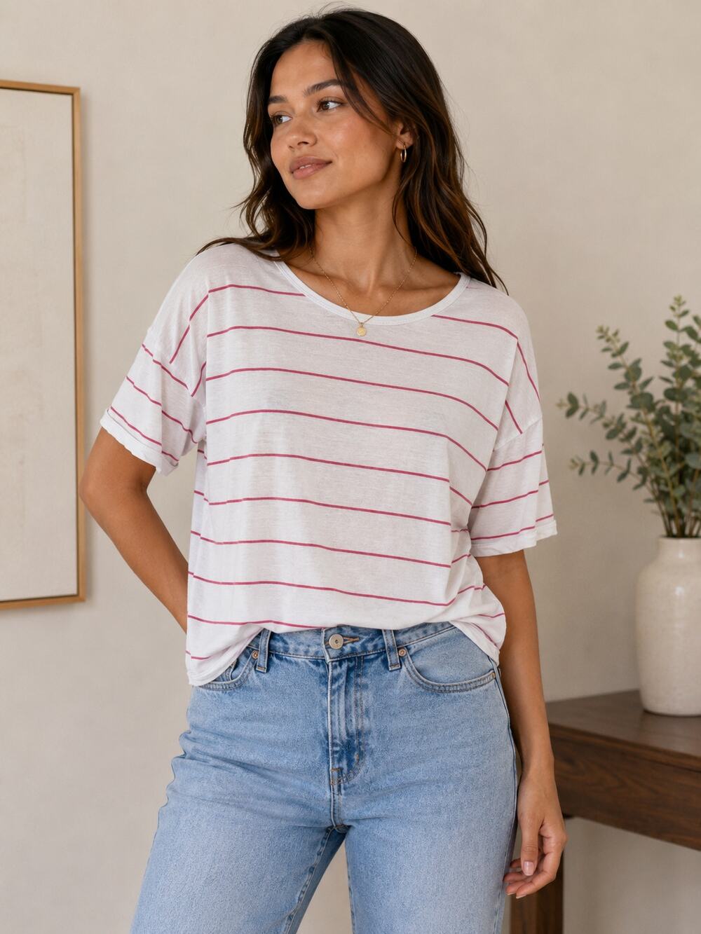 Design History White Orange Stripe Crisscross Back Tee Top XL Stitch Fix